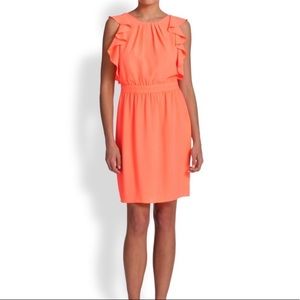 Shoshanna Katrina Blouson Flutter Ruffle Dress - Coral Orange - 4